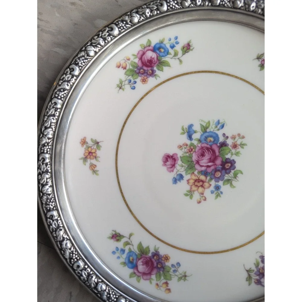 Lenox Rose Porcelain Plate Wallace Sterling Silver 30s 4178 Vintage Floral 8.5in